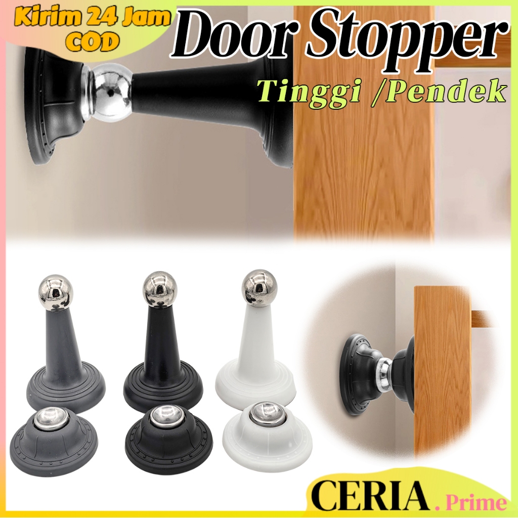Door Stopper Silikon Model Tinggi Pendek Penahan Pintu Magnet Warna Hitam Putih Abu-abu Non Punch