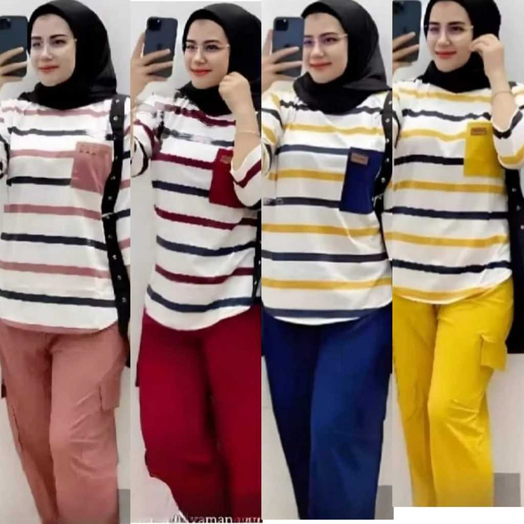 Setelan Wanita Selia Combinasi Cargo SETELAN WANITA DEWASA TERBARU KEKINIAN