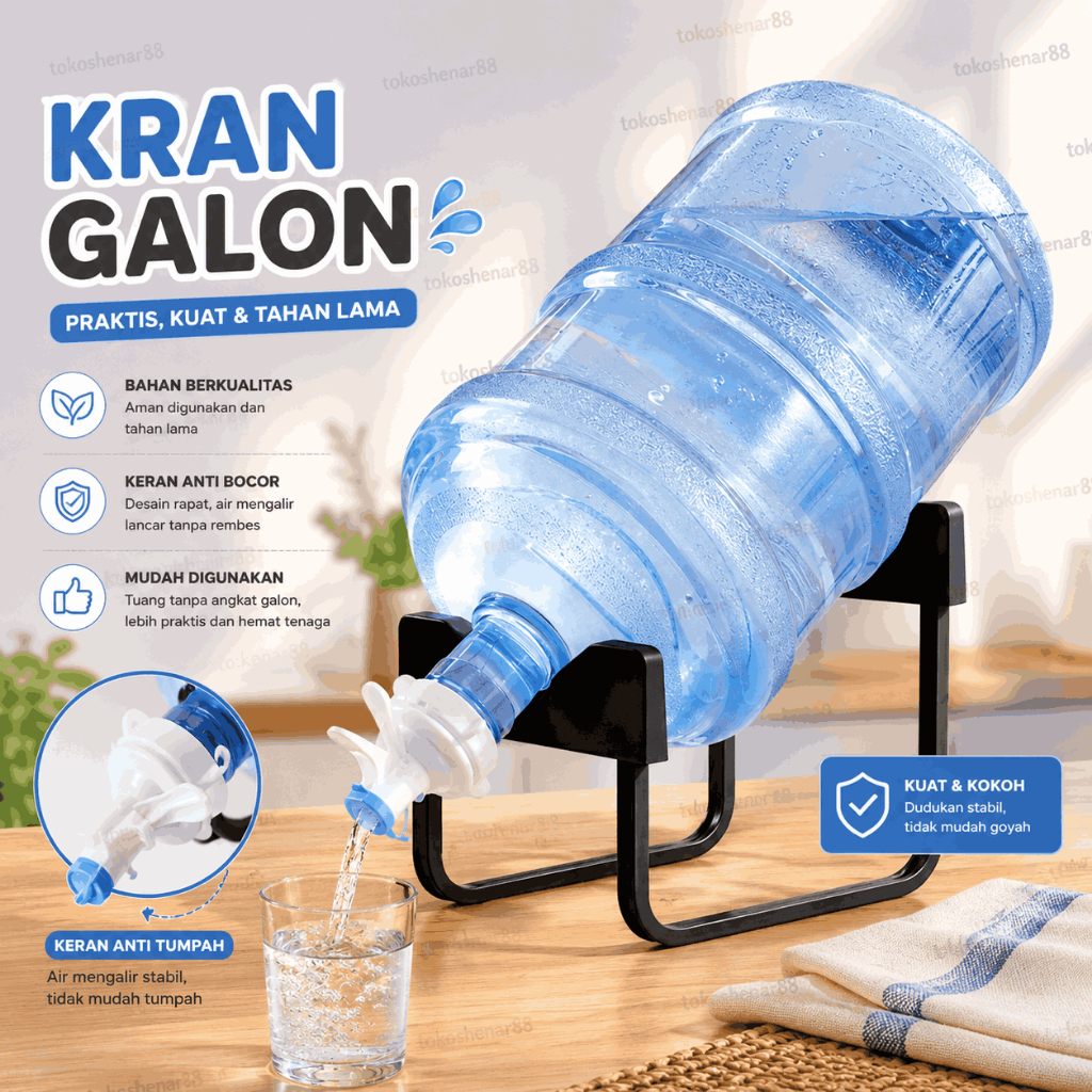 Dudukan Galon Besi Miring Kaki Tempat Galon Besi Bonus Keran Rak Galon U Model U Rack Aqua Set Penya