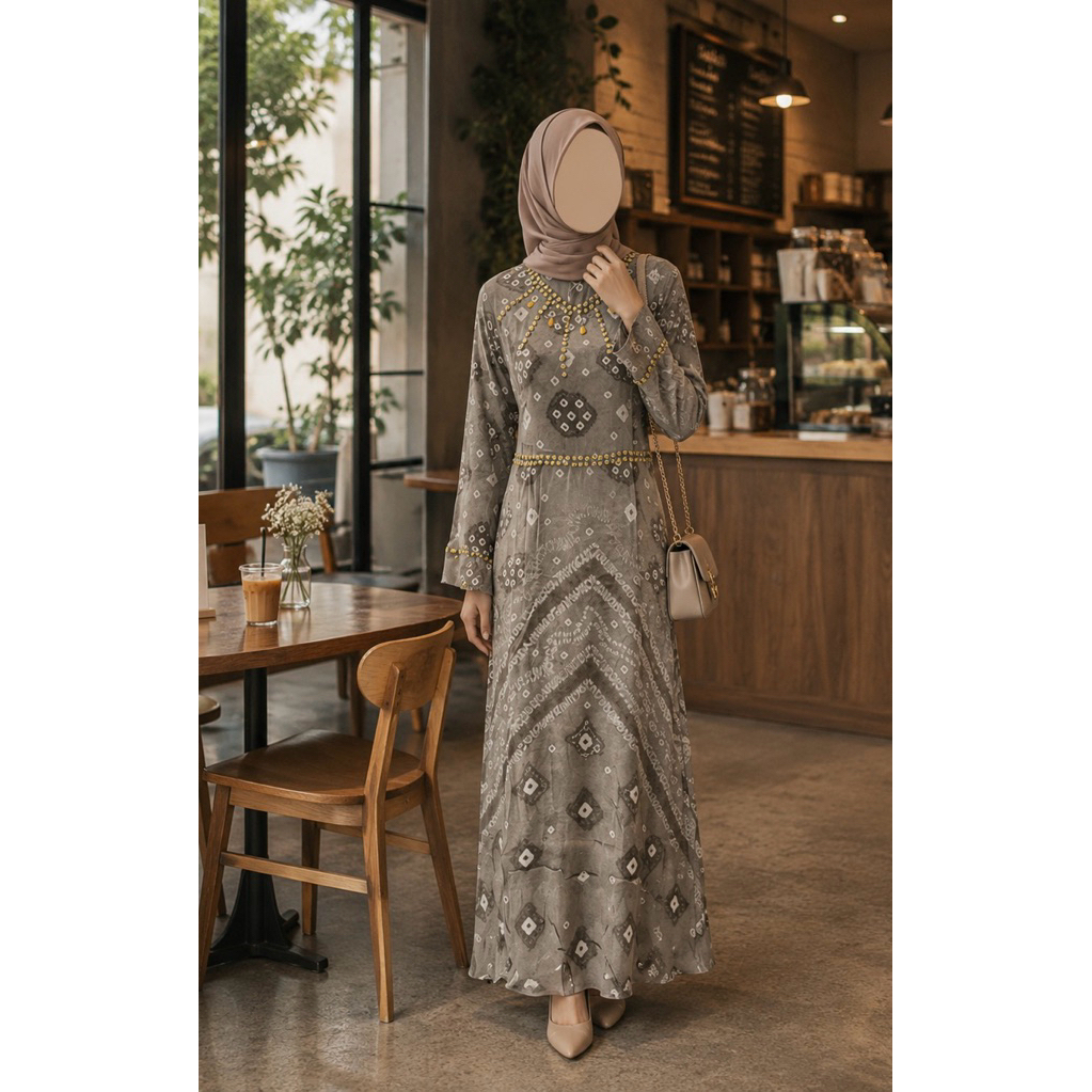 Gamis Klok Jumputan Palembang | Bahan Serat Jagung Pewarna Alam | Motif Titik 7