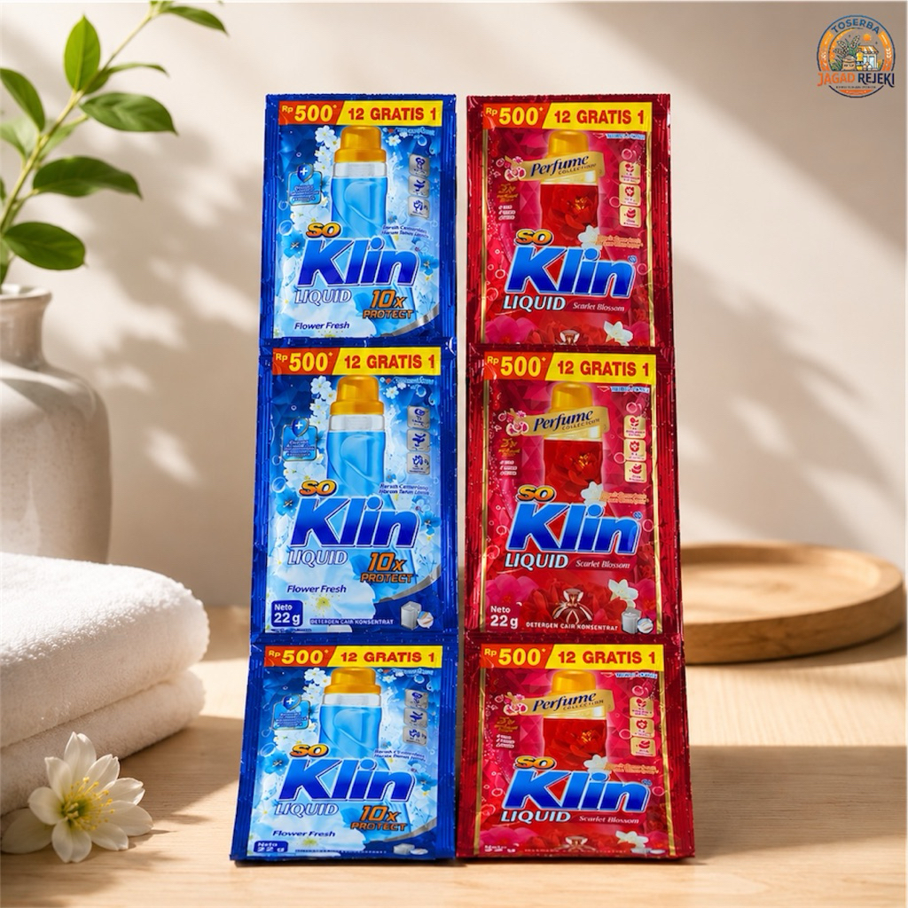 Soklin Deterjen Cair Sachet 12 x 20ml - Efektif, Busa Melimpah, Aroma Tahan Lama