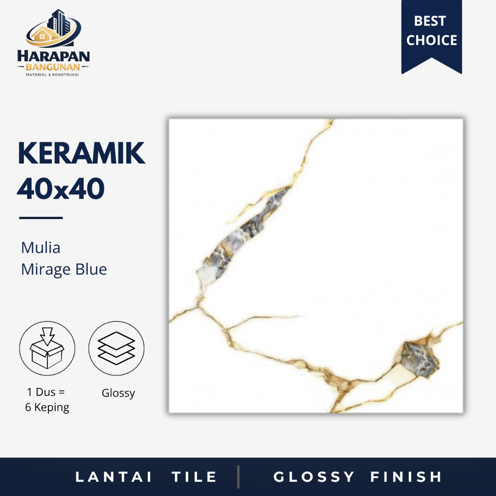 Keramik Lantai Biru Emas 40x40 Mulia Mirage Blue Glossy 40 x 40