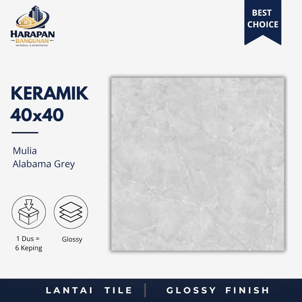 Keramik Lantai Abu Abu 40x40 Mulia Alabama Grey Glossy 1 Dus 6 Keping 40 x 40