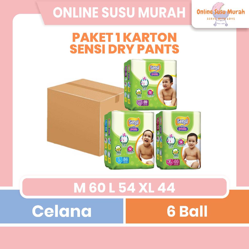 SENSI DRY PANTS PAKET 6 BALL 1 KARTON M60 L54 XL44 SENSI JUMBO M 60 L 54 XL 44 PPKS
