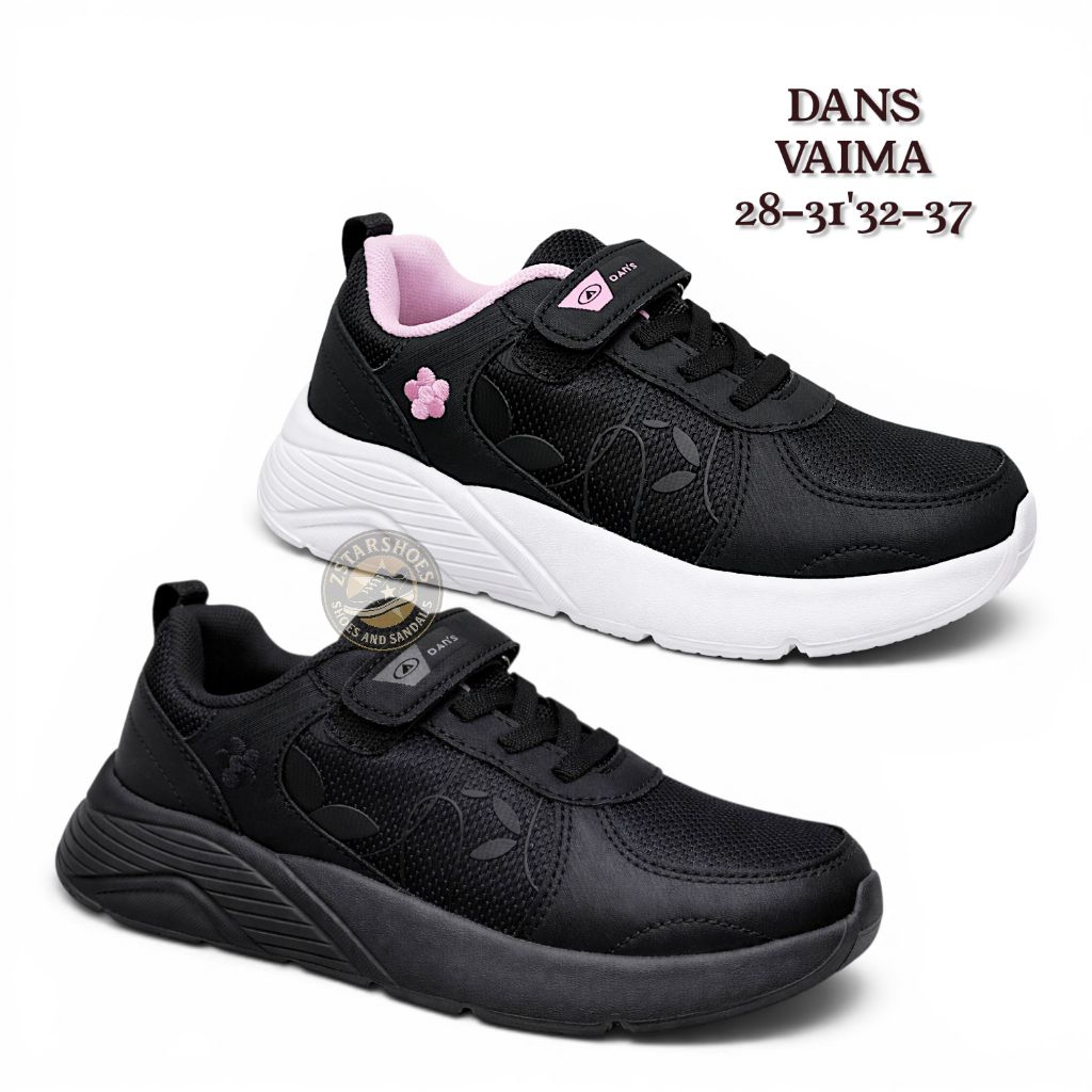 Sepatu sneaker anak perempuan Dans Sitara/Vaima/Delvia/Albea/Hilma Hitam putih ringan berkualitas Or