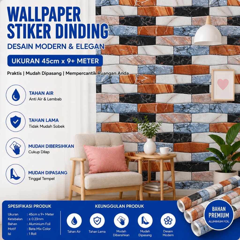 Wallpaper Dinding Sticker Dinding Batu alam Coklat Natural 3D Dekorasi Dinding Ruang Tamu Kamar Tidu