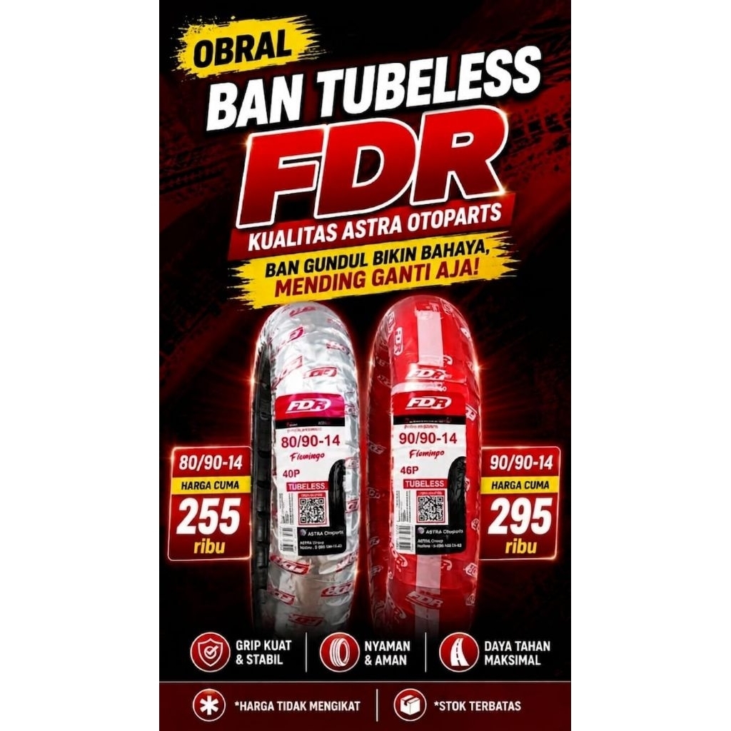 ban tubeless FDR 90/90, 80/90-14