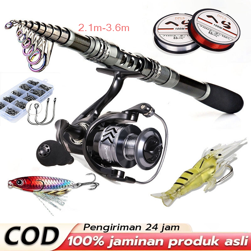 Beli 1 dapat 6 Reel Pancing Set Joran Pancing 1.8-2.4m 5.2：1gr Reel Pancing Memancing Laut Pancingan