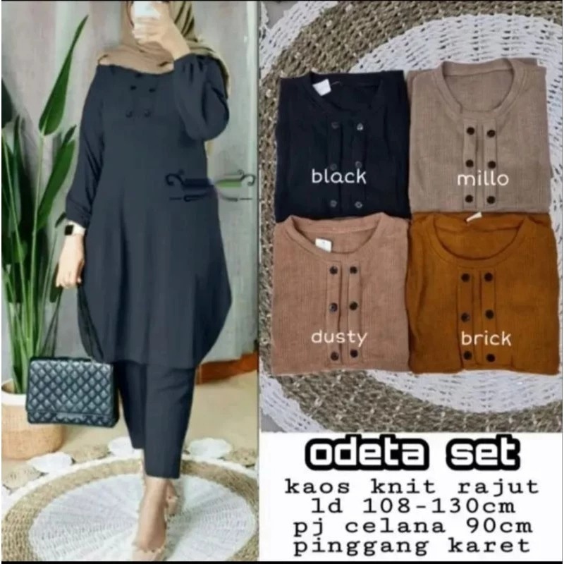 (PROMO) Baju Setelan Wanita Terbaru Odeta Set Jumbo Super Halus Setelan Celana Wanita Fashion Muslim
