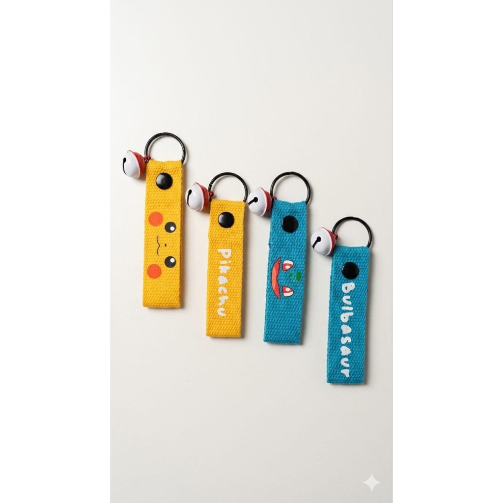 Gantungan Kunci Pokemon Strap Keychain, pokemon keychain, Pikachu webbing keychain, bulbasaur webbin