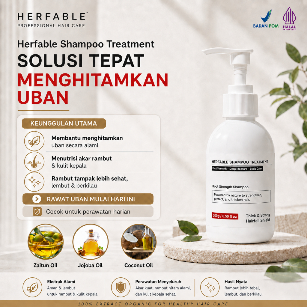Herfable Shampoo Penghilang Uban Penghitam Rambut Uban Original Shampoo Anti Uban