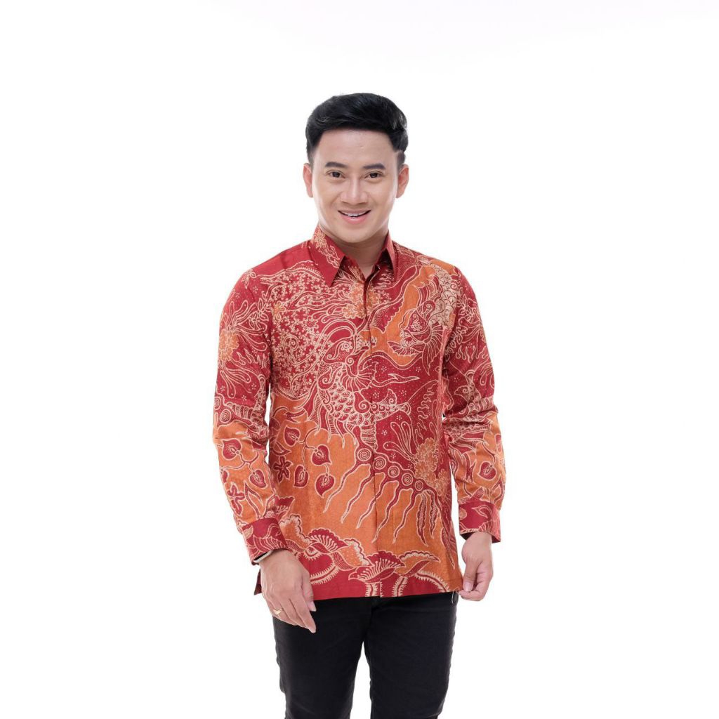 kemeja batik tulis pria modern kain satin lengan panjang lapis furing premium/kemeja batik tulis Pek