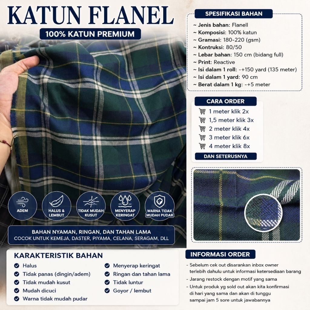 kain katun flanel kotak // flanel motif kotak // flanell meteran // flanel uniqlo