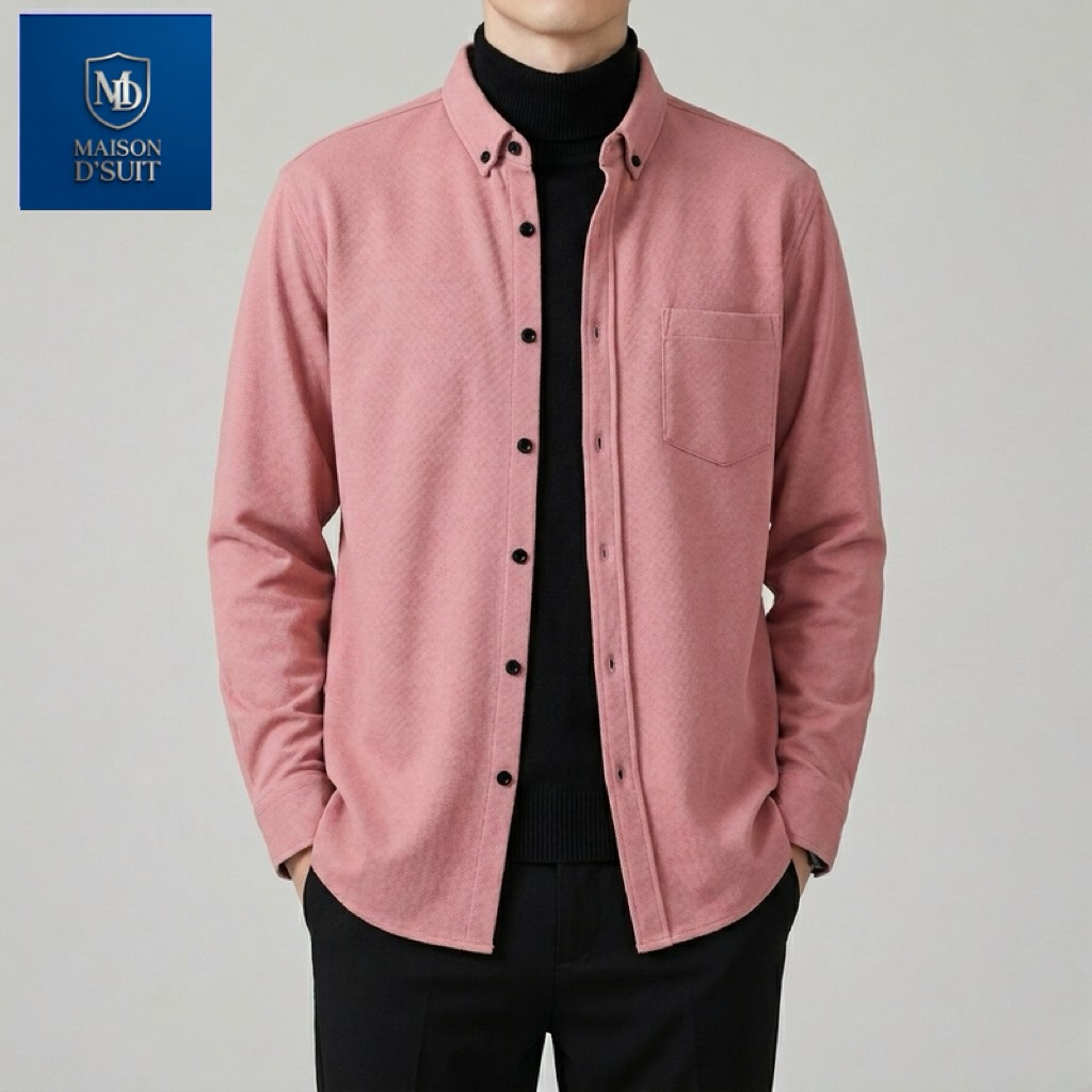 Maison D’Suit - Kemeja Pique Pria Lengan Panjang Rose Canyon Manly / Dusty Pink Anti Lecek Dan Kusut