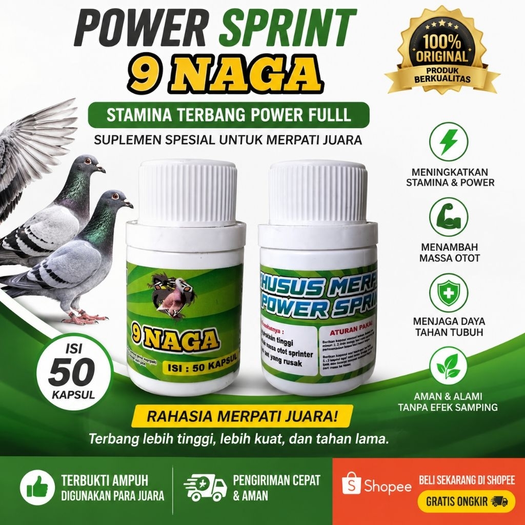 Jamu Merpati 9 Naga Power Sprint (50 Kapsul) - Otot Kuat, Nafas Panjang, Juara Kontes