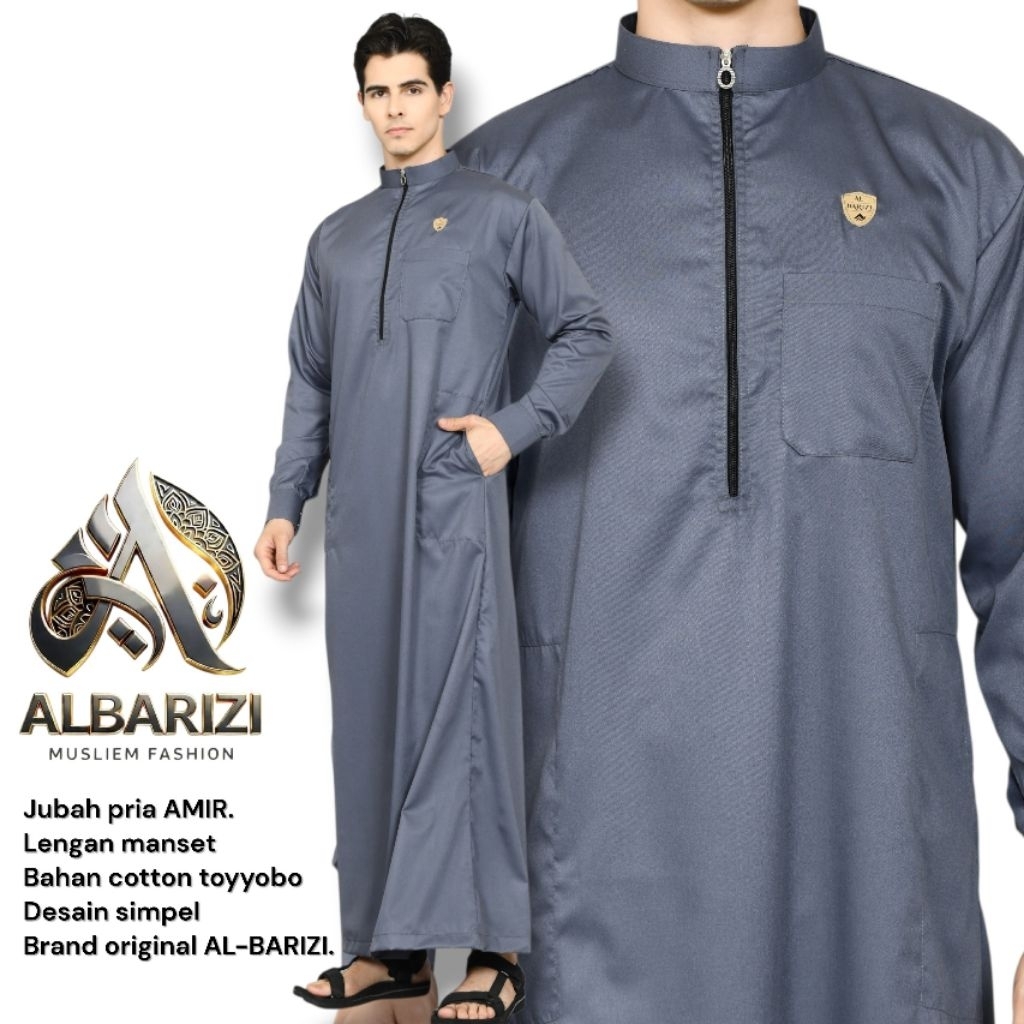 jubah pria polos slimfit [AMMIR] model Lengan manset bahan kain katun toyyobo premium