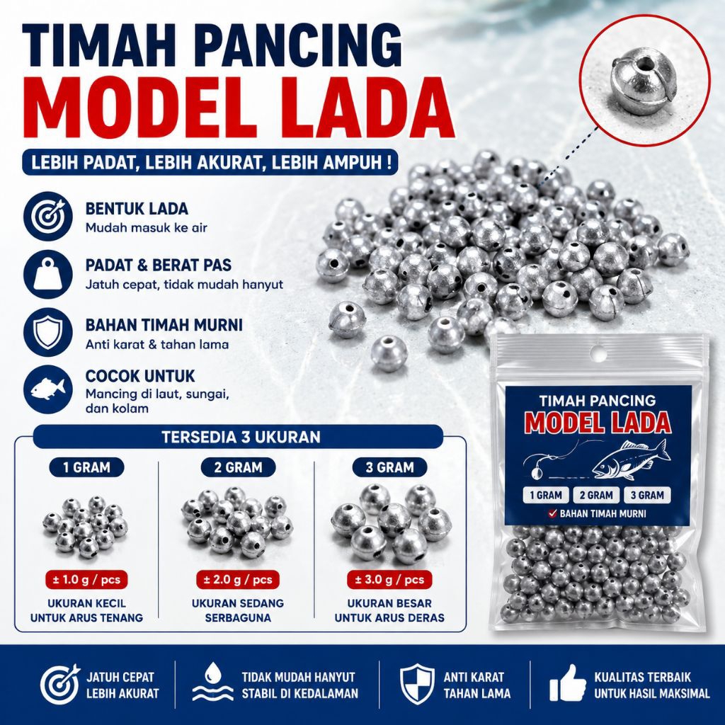 Timah Pancing Model Lada Per 1ons  Berat 1gr 2gr 3gr