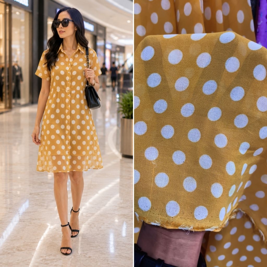 kain sifon motif polkadot - kain sifon - kain chiffon motif - kain chiffon