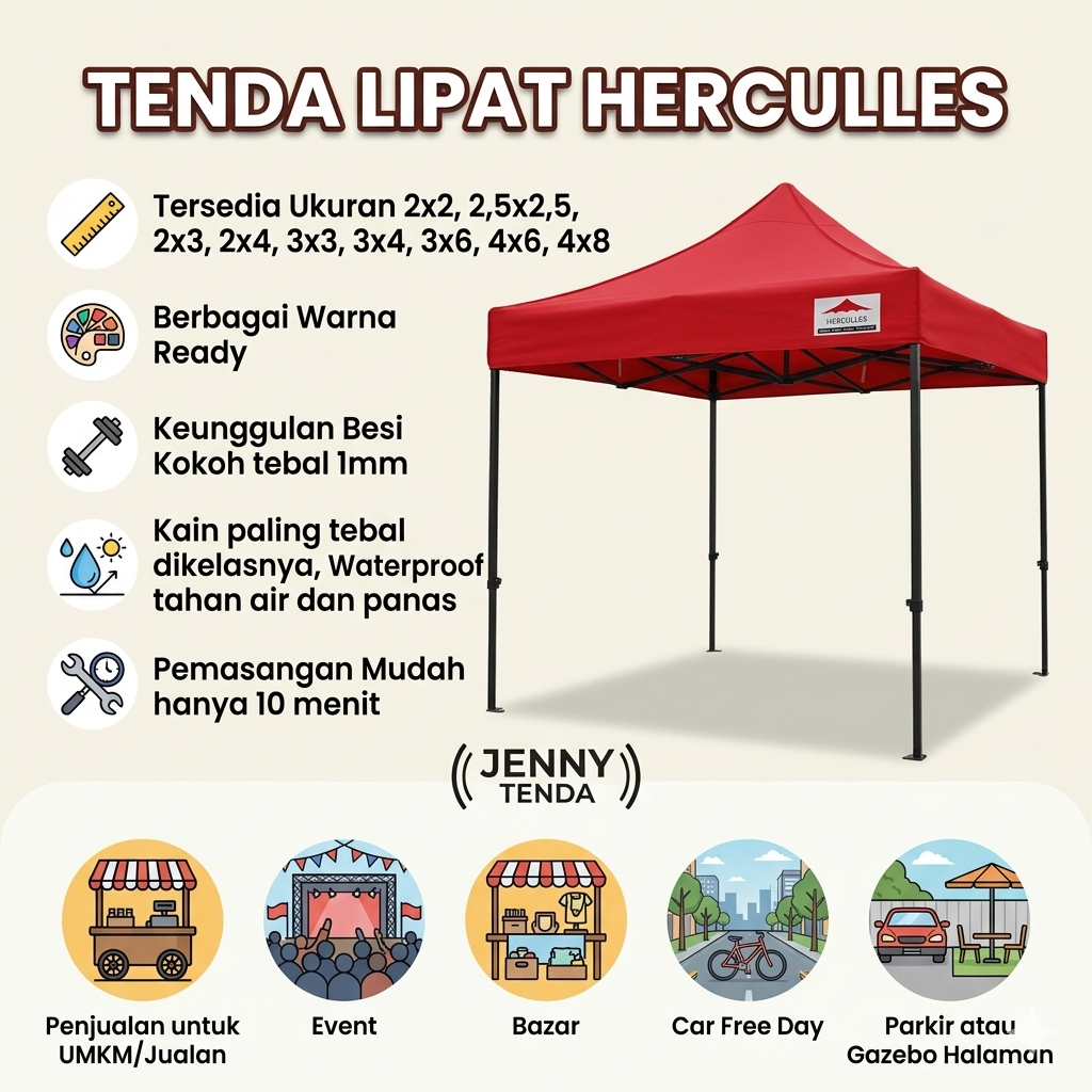 TENDA LIPAT HERCULES 2x2 TENDA DAGANG LIPAT PORTABLE
