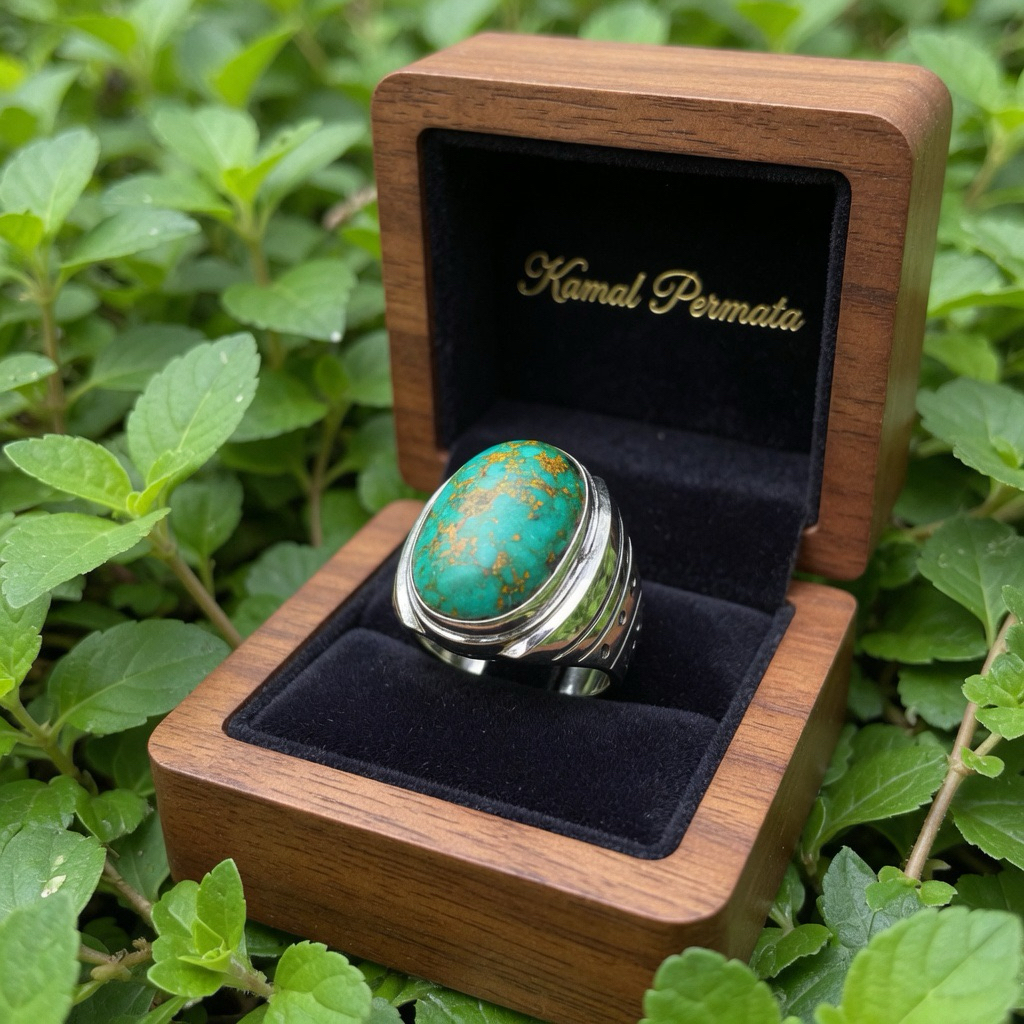 Cincin Batu Akik Pirus Persia Warna Hijau Asli