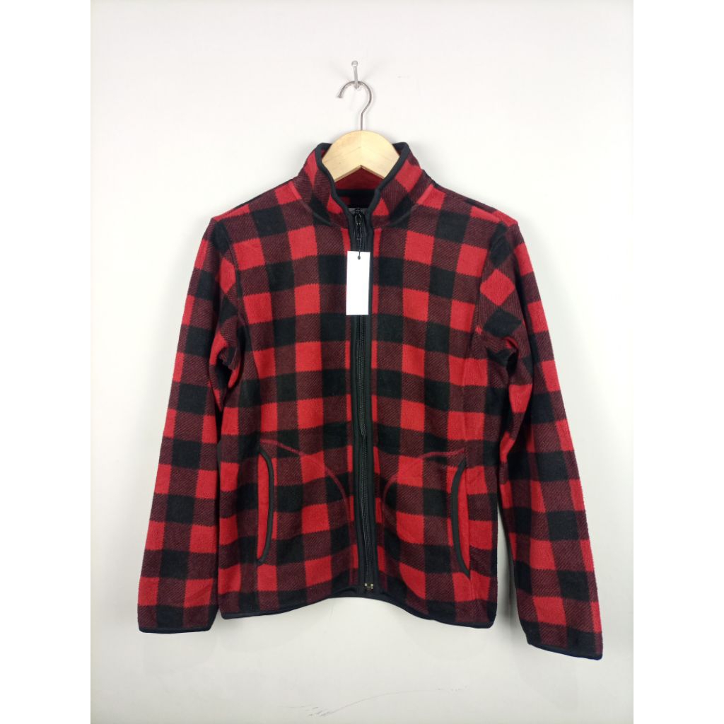 Jaket Tracktop Uniqlo Tartan_Merah Hitam_Like New_Size Masuk S-M