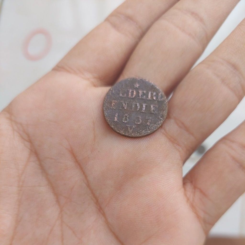 koin nederland indie 1 cent tahun 1837 v. asli.