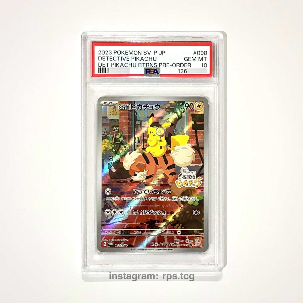 Pokemon Card Detective Pikachu #098 Graded PSA 10 Kondisi Slab Mulus
