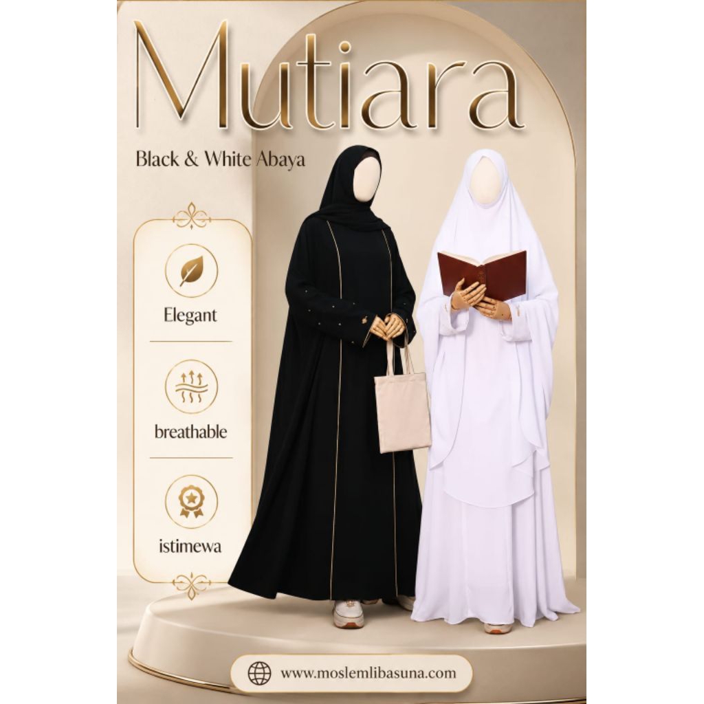 Moslem Libasuna - Abaya Couple Black White Mutiara Mom Kids Jetblack Leuwi dan Sarmala Gamis Khimar 