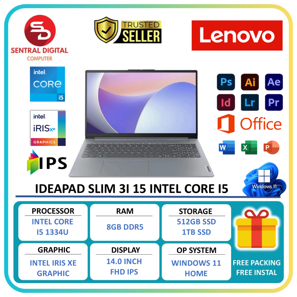 Lenovo Ideapad Slim 3 Intel Core i5 Ram 8GB 1TB SSD 15 inch FHD IPS Windows 11 - Laptop Baru