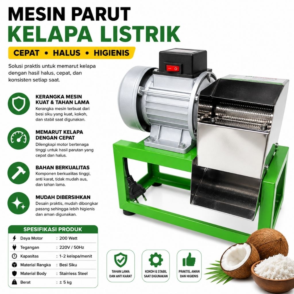 Parut Listrik Serbaguna Stainless Steel | Mesin Parut Kelapa Singkong Keju Multifungsi Hemat Listrik