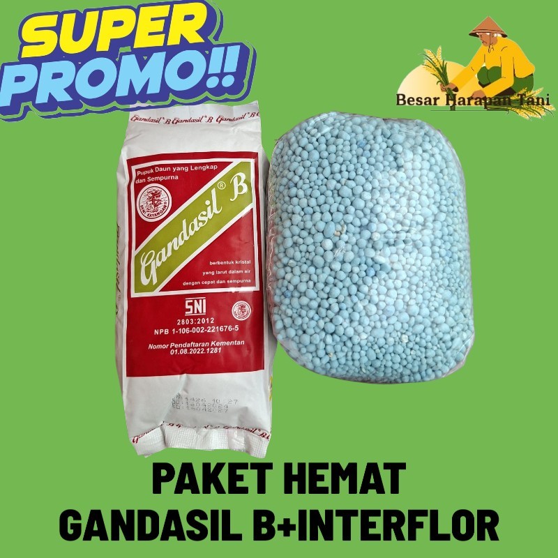 Paket HematGandasil B - pupuk bunga dan buah 500 gram+Pupuk NPK Biru 16-16-16 Interflor Repack 1 KG 