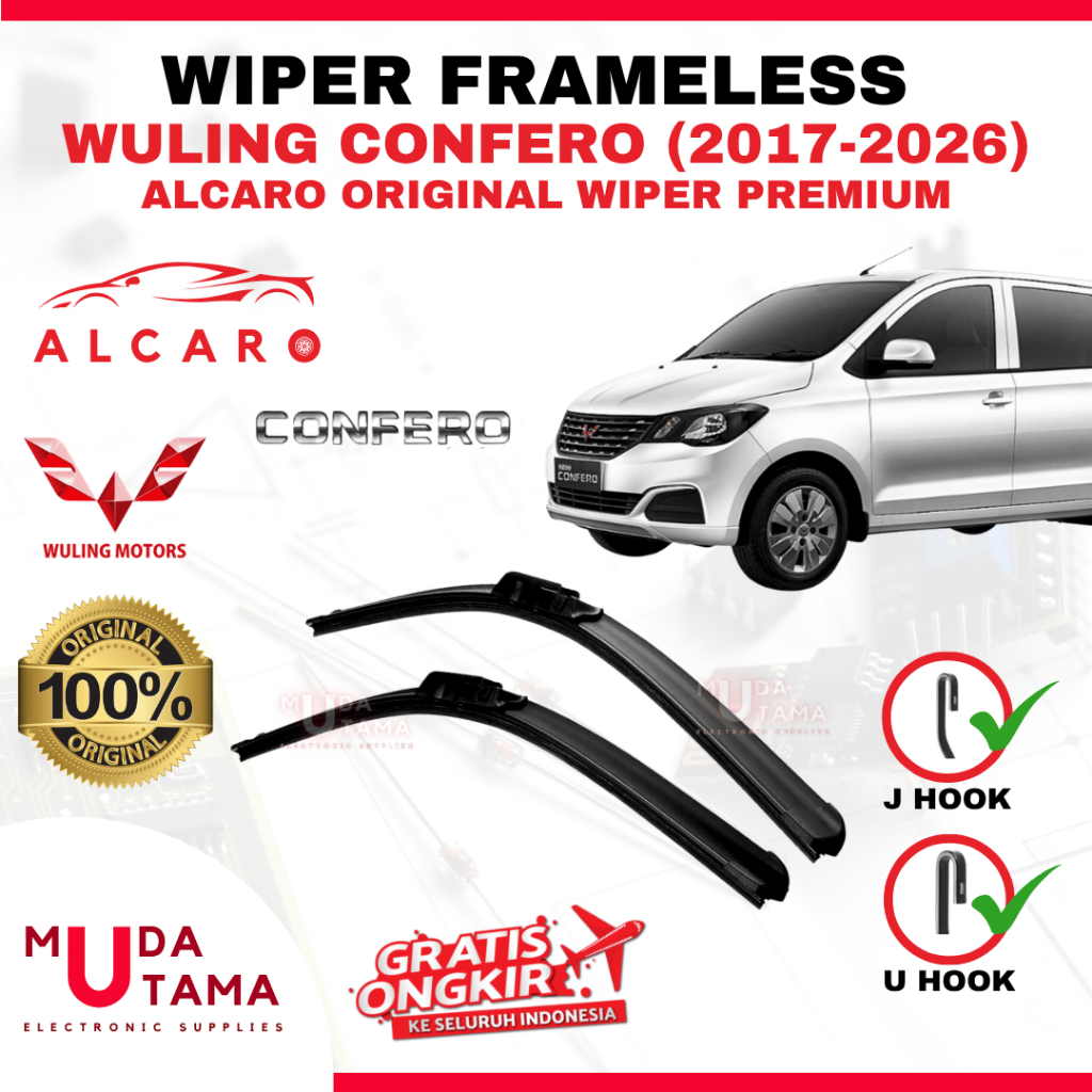 Wiper Frameless CONFERO 2017 s/d 2026 Original Alcaro - Sapu Kaca Wuling CONFERO - Wiper Wuling CONF