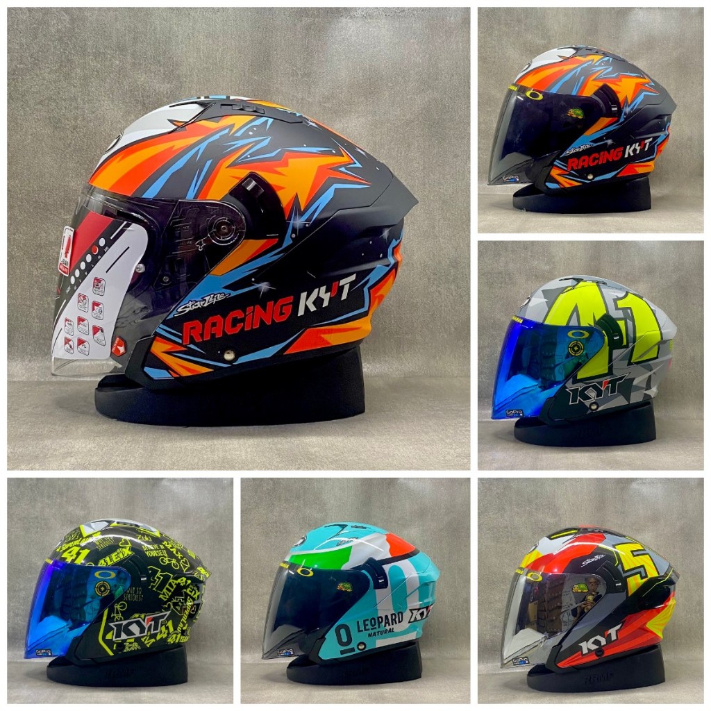 KYT NFJ ALL MOTIF PAKET GANTENG HELM KYT ORIGINAL HALF FACE DOUBLE VISOR UNTUK COWOK CEWEK