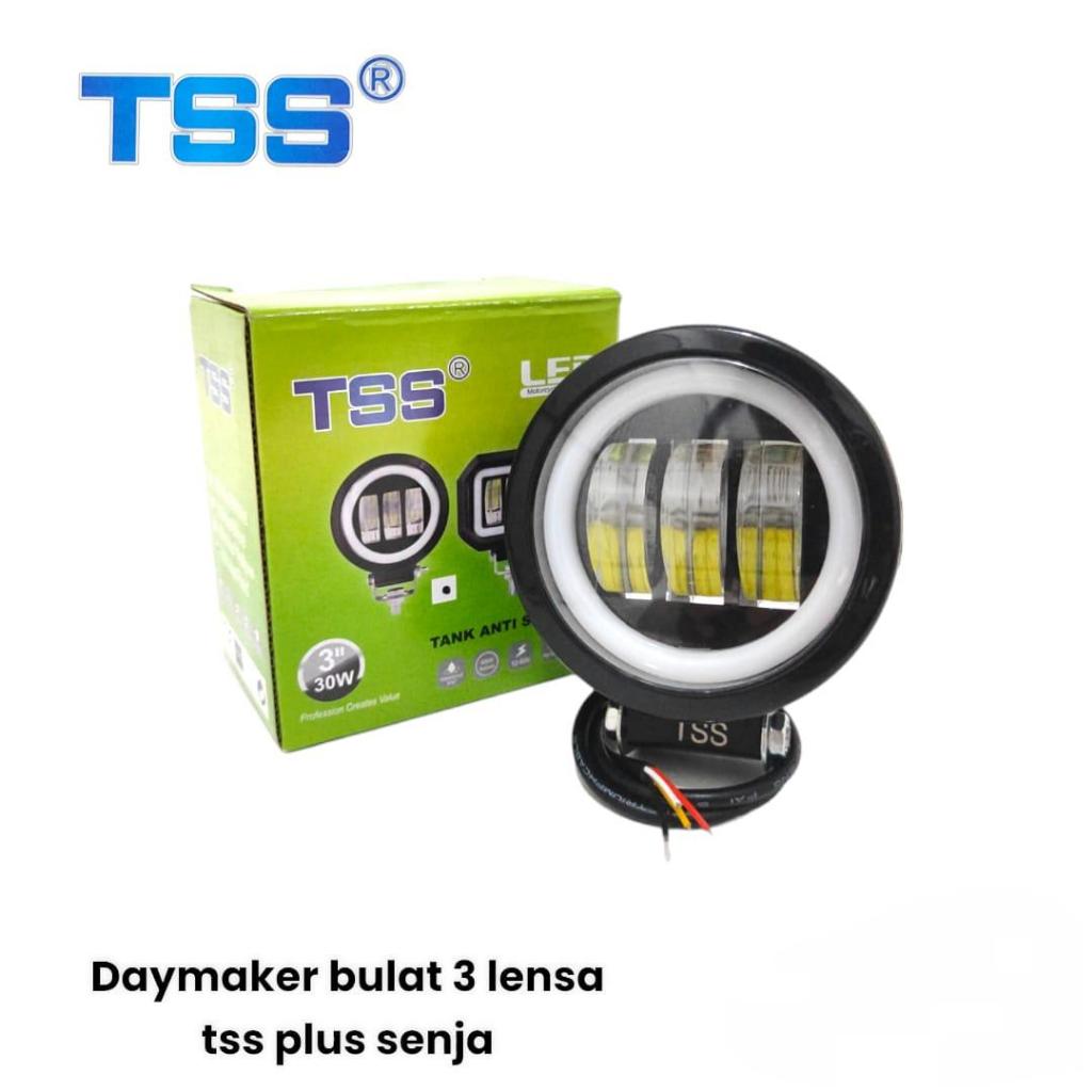 LAMPU TEMBAK SOROT DAYMAKER 3 MATA BULAT LED LAMPU SOROT SENJA LED UNIVERSAL MOTOR MOBIL