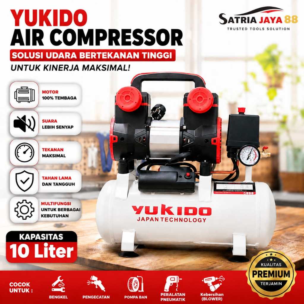 YUKIDO Portable Kompressor Mollar 1HP 30Liter PUTIH 2850RPM High Speed 750Watt Kompresor Portable Mo