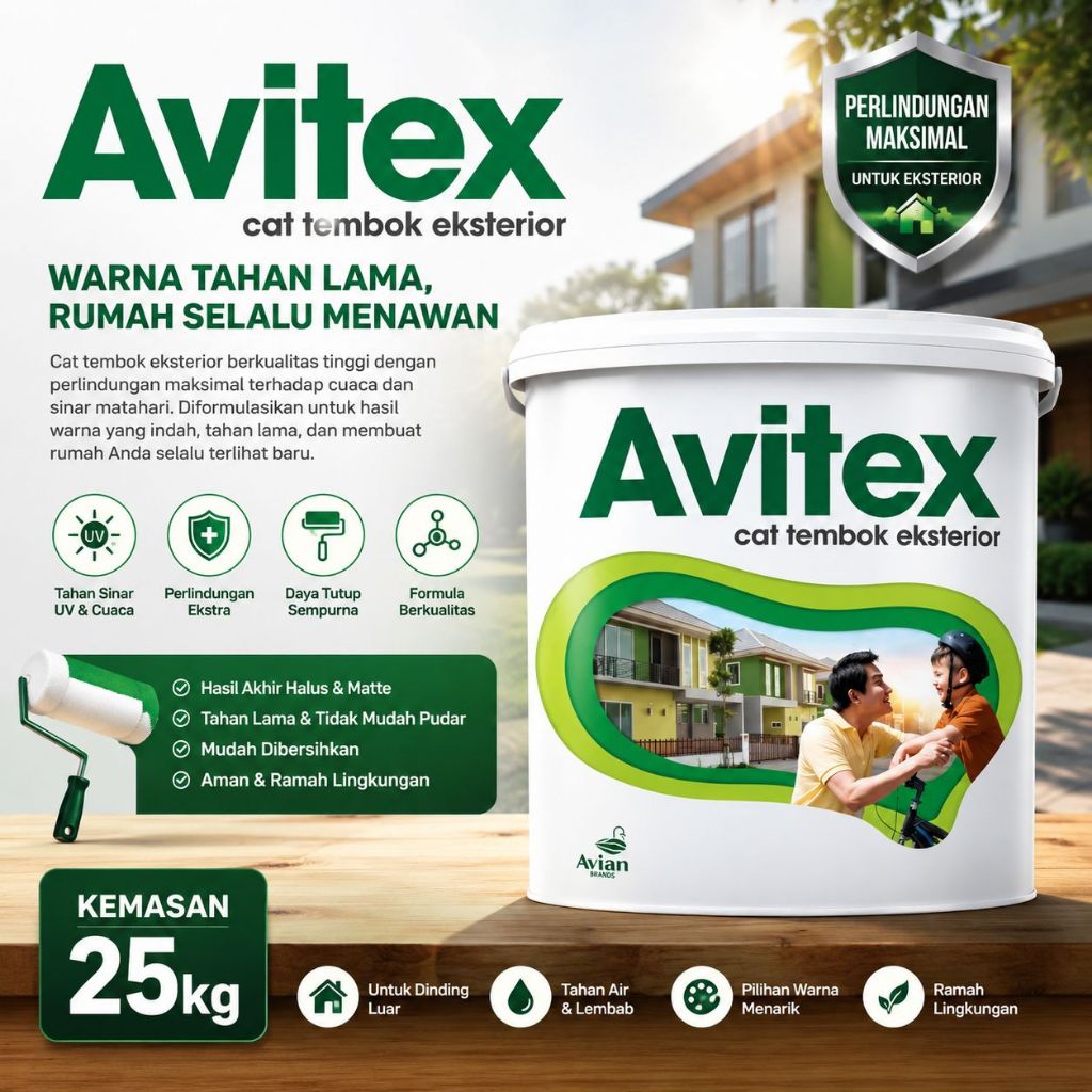 Avitex Cat Tembok Eksterior 25kg Cat Rumah Luar Anti Cuaca Tahan Lama Warna Awet