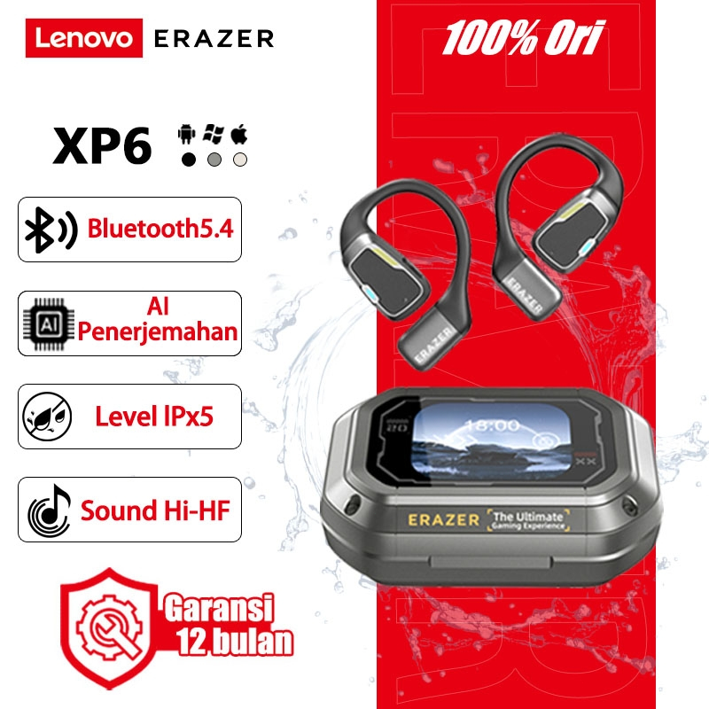 Harga Terbaik *2pcs-5pcs---Lenovo ERAZER XP6 Wireless Headset AI Earphone Open Ear OWS Bluetooth 5.4
