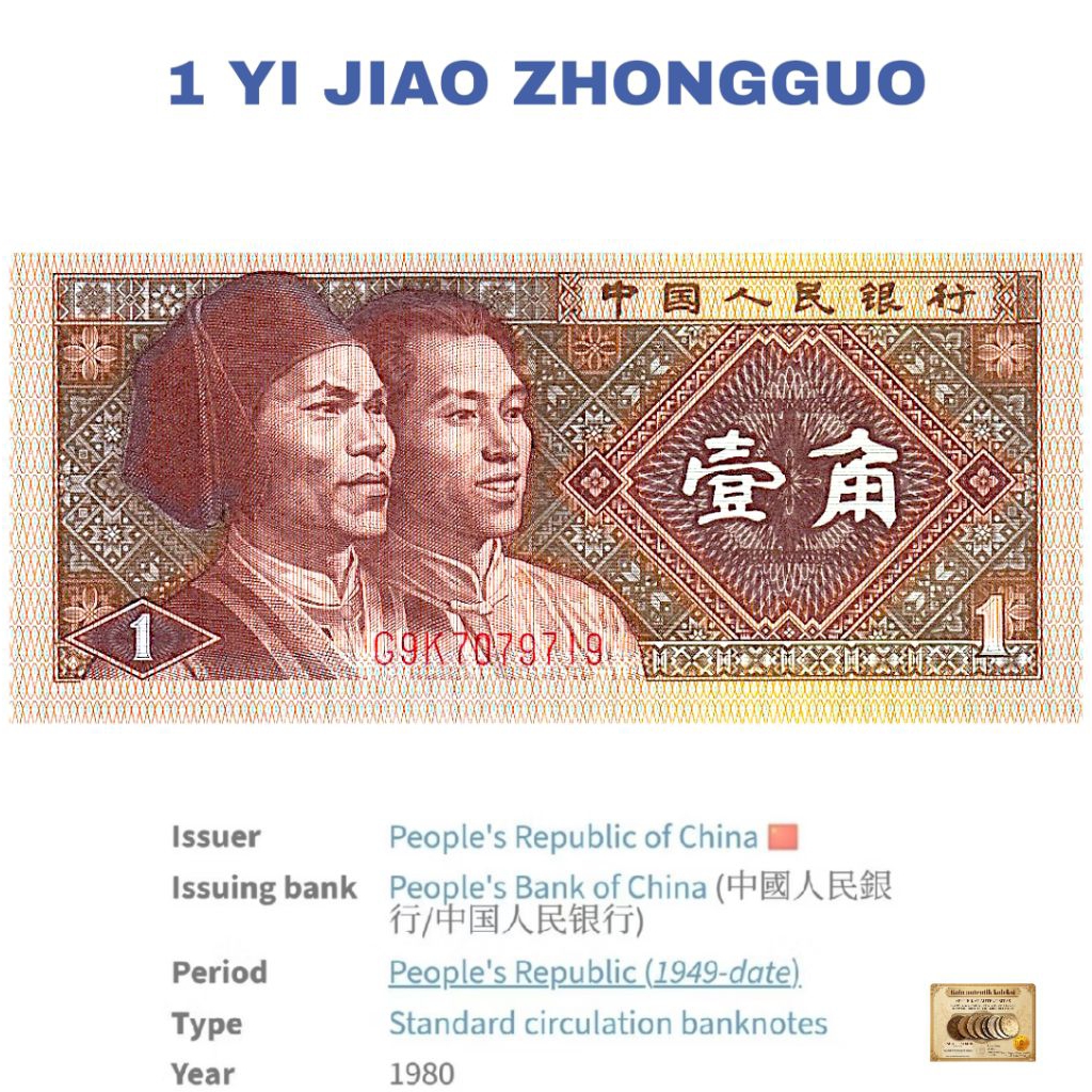 KOLEKSI UANG KERTAS KUNO 1 JIAO CHINA 1980 ORIGINAL AUTENTIK