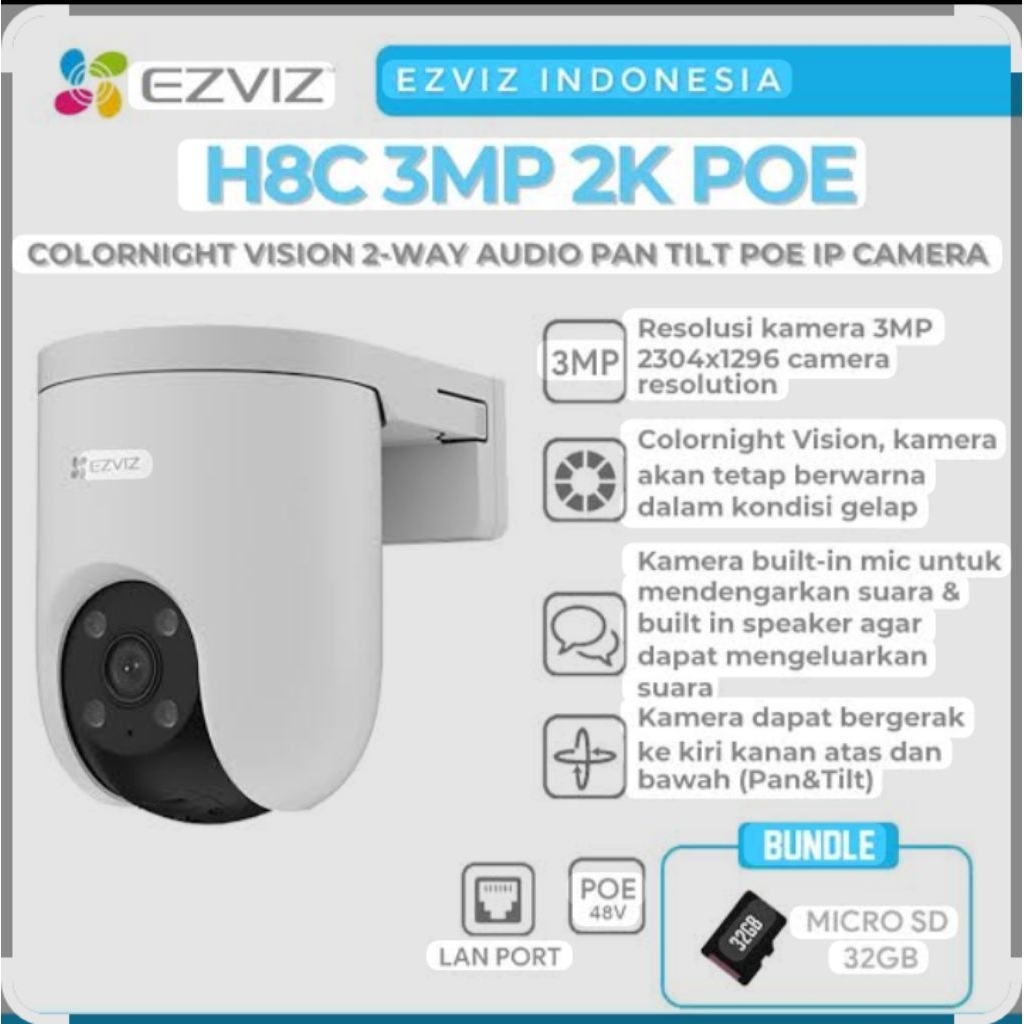 CCTV EZVIZ H8C 2K (3MP) POE + MICRO-SD 32GB(hiview/Vivan)