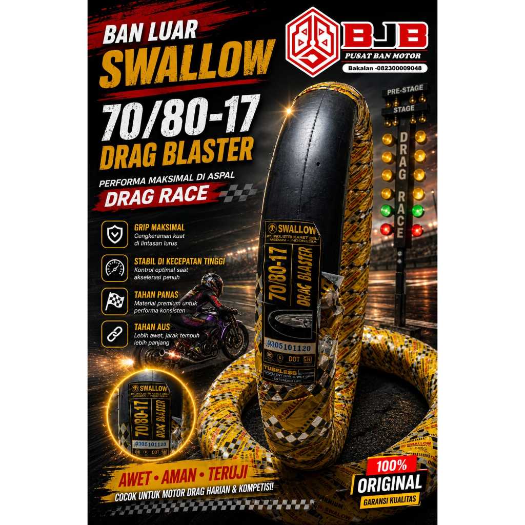 BAN TUBELESS SWALLOW 70/80 - 17 DRAG BLASTER BAN RACING KOMPETISI