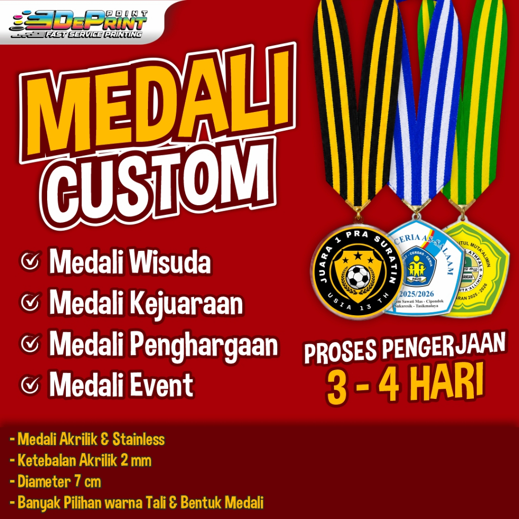 Medali Akrilik/Stainless Custom, Medali Wisuda, Kejuaraan, Penghargaan, Event