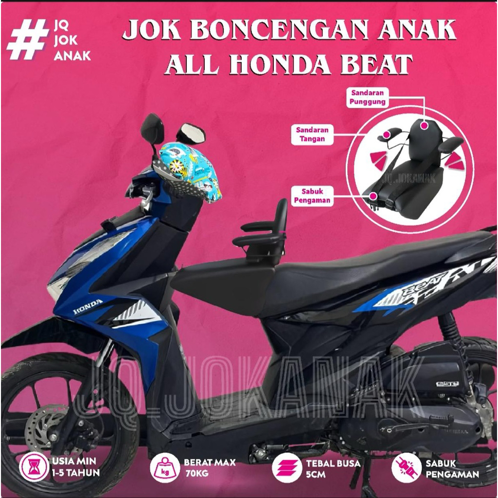Jok Boncengan Anak Motor Beat Deluxe, Beat CBS ISS, Beat FI ESP, Beat Street DLL Plus Besi Sandaran 