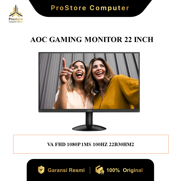 AOC GAMING MONITOR 22 INCH VA FHD 1080P 1MS 100HZ 22B30HM2 HDMI+VGA 3Y ON SITE