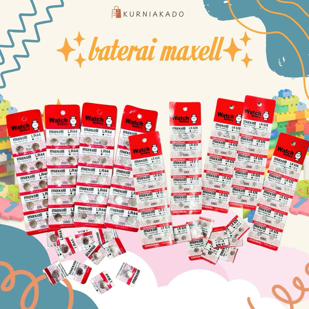 BATRE MAXELL KANCING BATERAI LR 626/377/1,5V BATTERY AG13 SR LR 44 LR44 L1154F GROSIR JAM TANGAN KAL