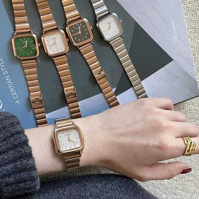 Best Seller Jam Tangan Wanita Rantai Ulzzang Warna Silver Kotak Kecil Mini Jam Cewek Strap COD