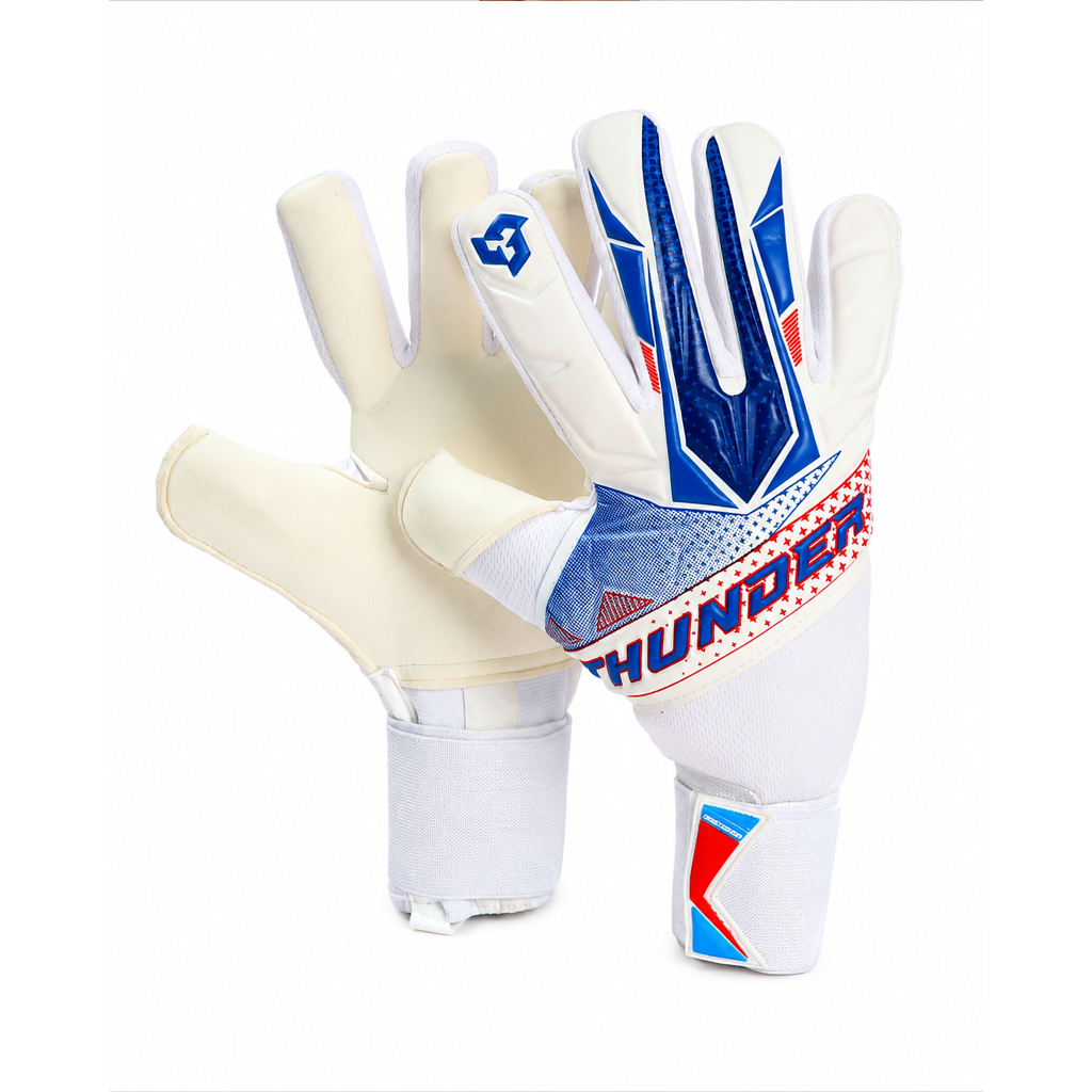 Sarung Tangan Kiper Thunder Varsha Putih Biru Negative Cut