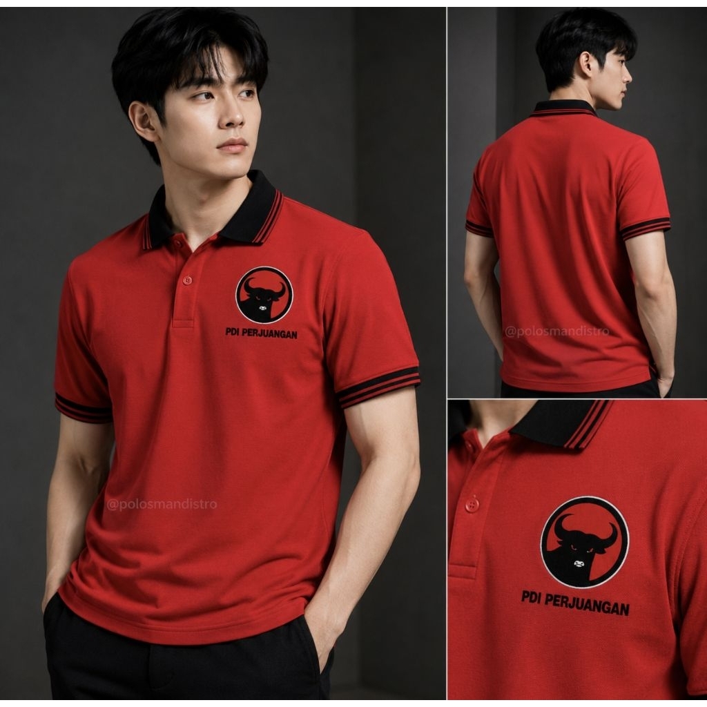 KAOS POLO MERAH KRAH HITAM PDI P BAJU POLO PARTAI PDI PERJUANGAN SIMPLE READY STOK