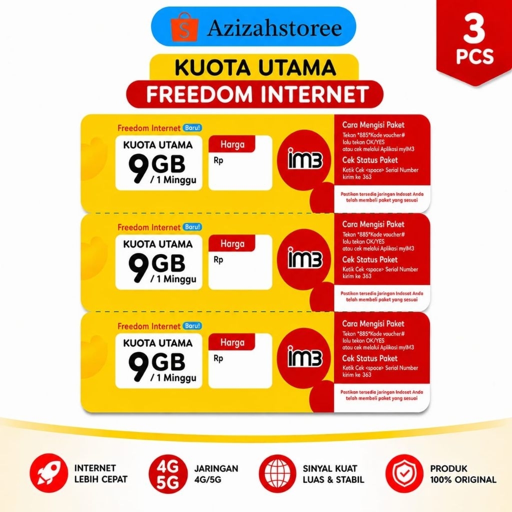 GROSIR VOUCHER IM3 KUOTA UTAMA 9GB/1MINGGU