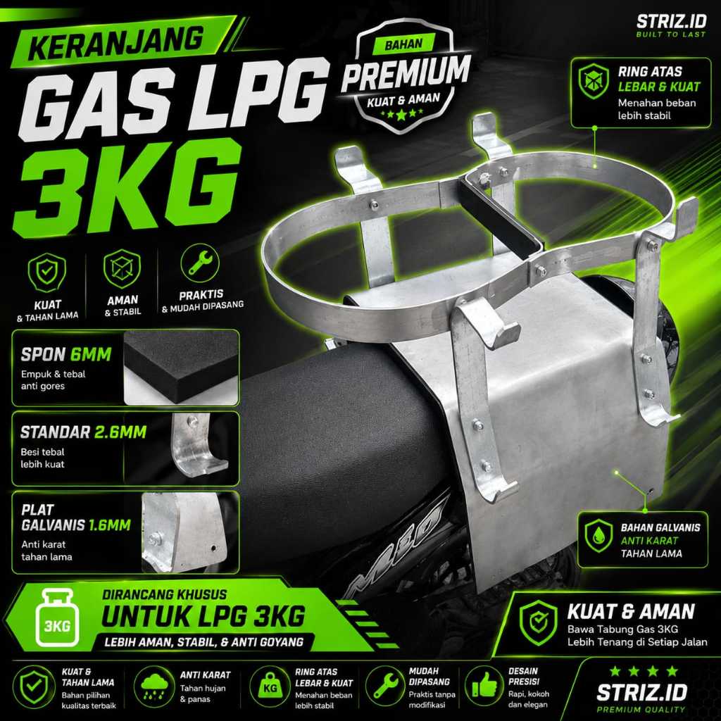 Keranjang Gas LPG 3KG Motor Premium Galvanis Tebal Anti Goyang / Rak Tabung Gas LPG 3KG Motor Galvan