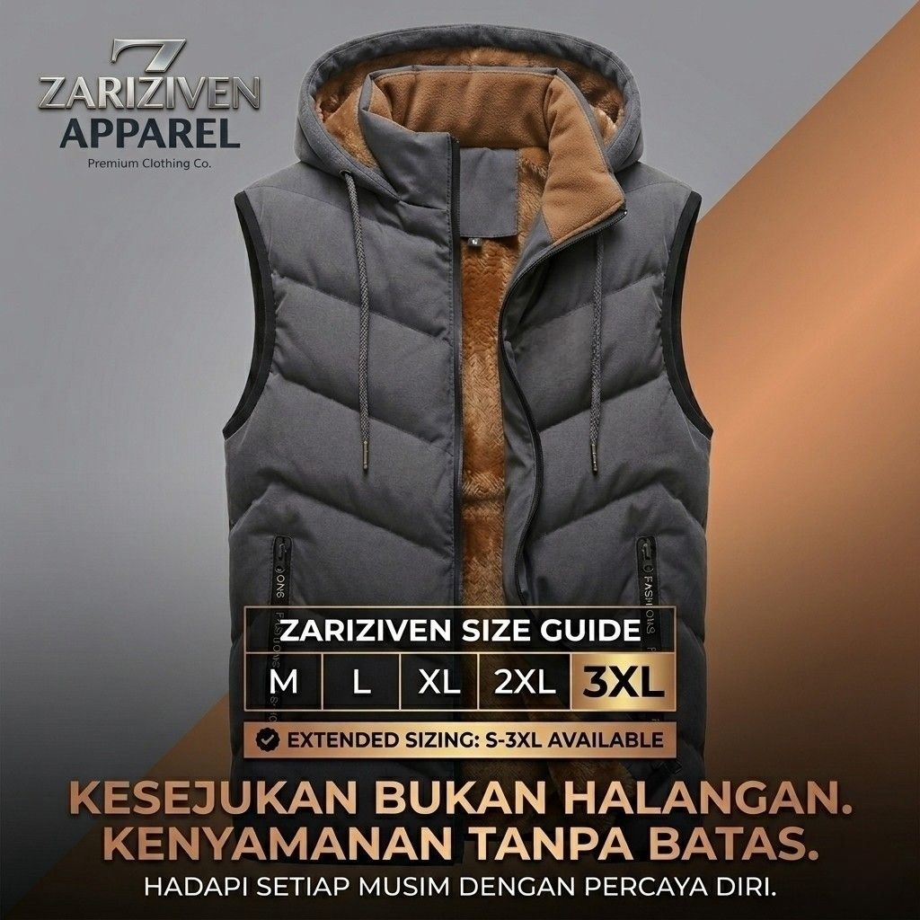 Rompi Puffer Hoodie Pria Big Size M-7XL Rompi Winter Jumbo Lapis Bulu Tebal Windproof Premium Vest M
